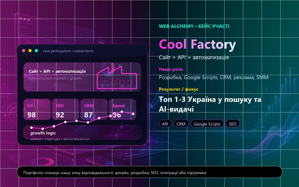 Cool Factory – сайт, API та автоматизація для виробника