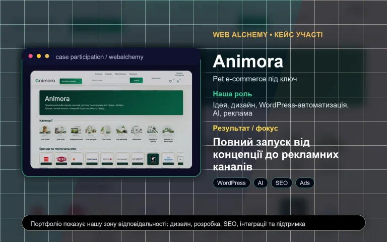 Кейс Web Alchemy: Animora - pet e-commerce під ключ з автоматизацією