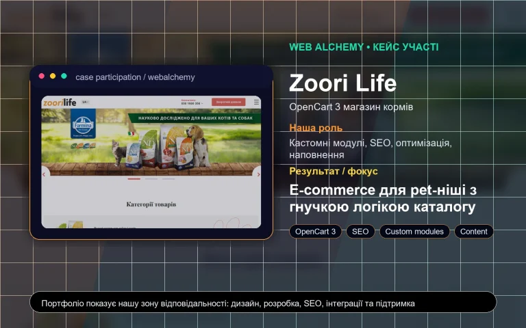 Кейс Web Alchemy: Zoori Life - OpenCart-магазин кормів для тварин