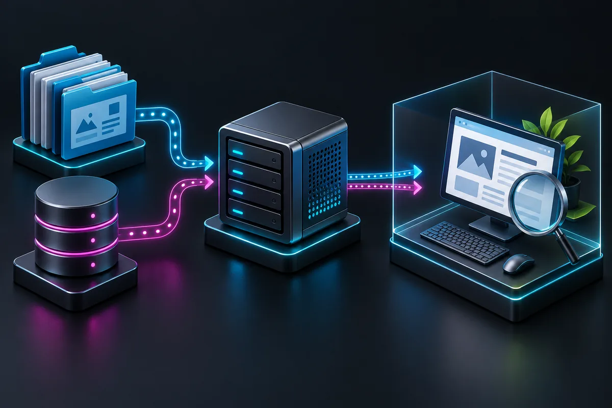 Separate file and database backups, with recovery tested in an isolated environment